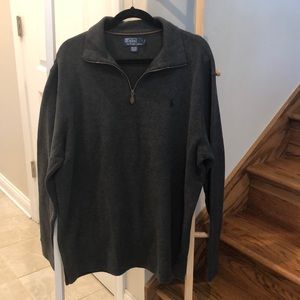 Polo Ralph Lauren Quarter Zip Sweater XL Dark Gray Cotton Pullover Casual Luxury